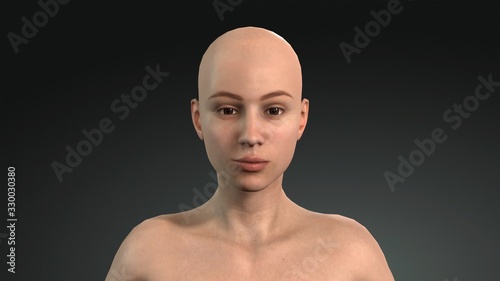 3d female model. Female model face without makeup. 3d human face without hair.