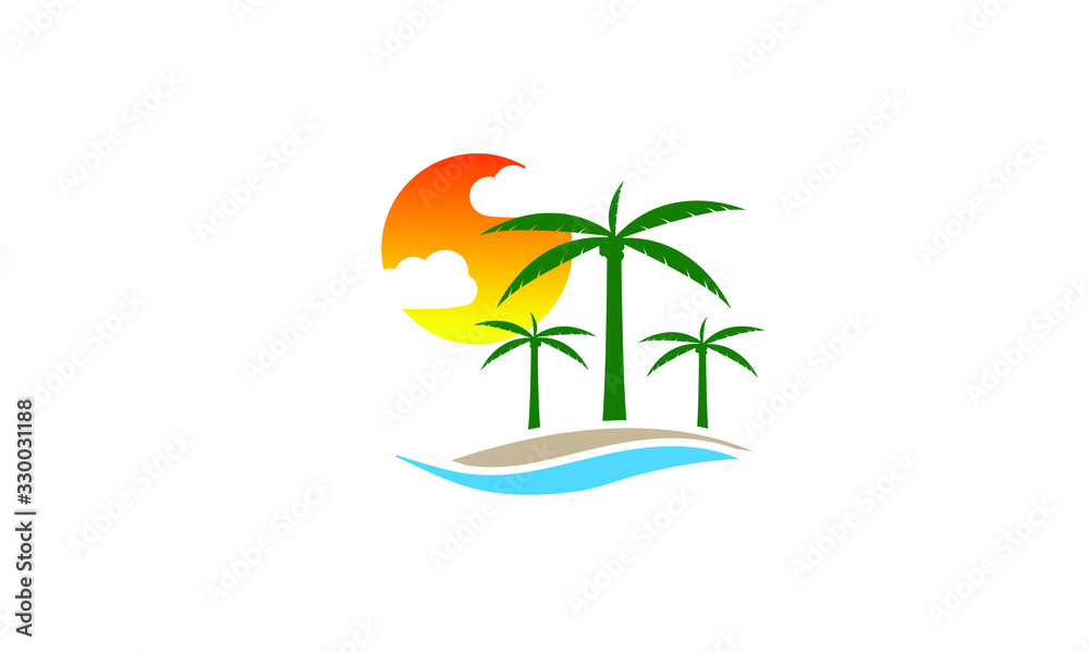 Palm Tree On A Beach Logo Design Template Vector 