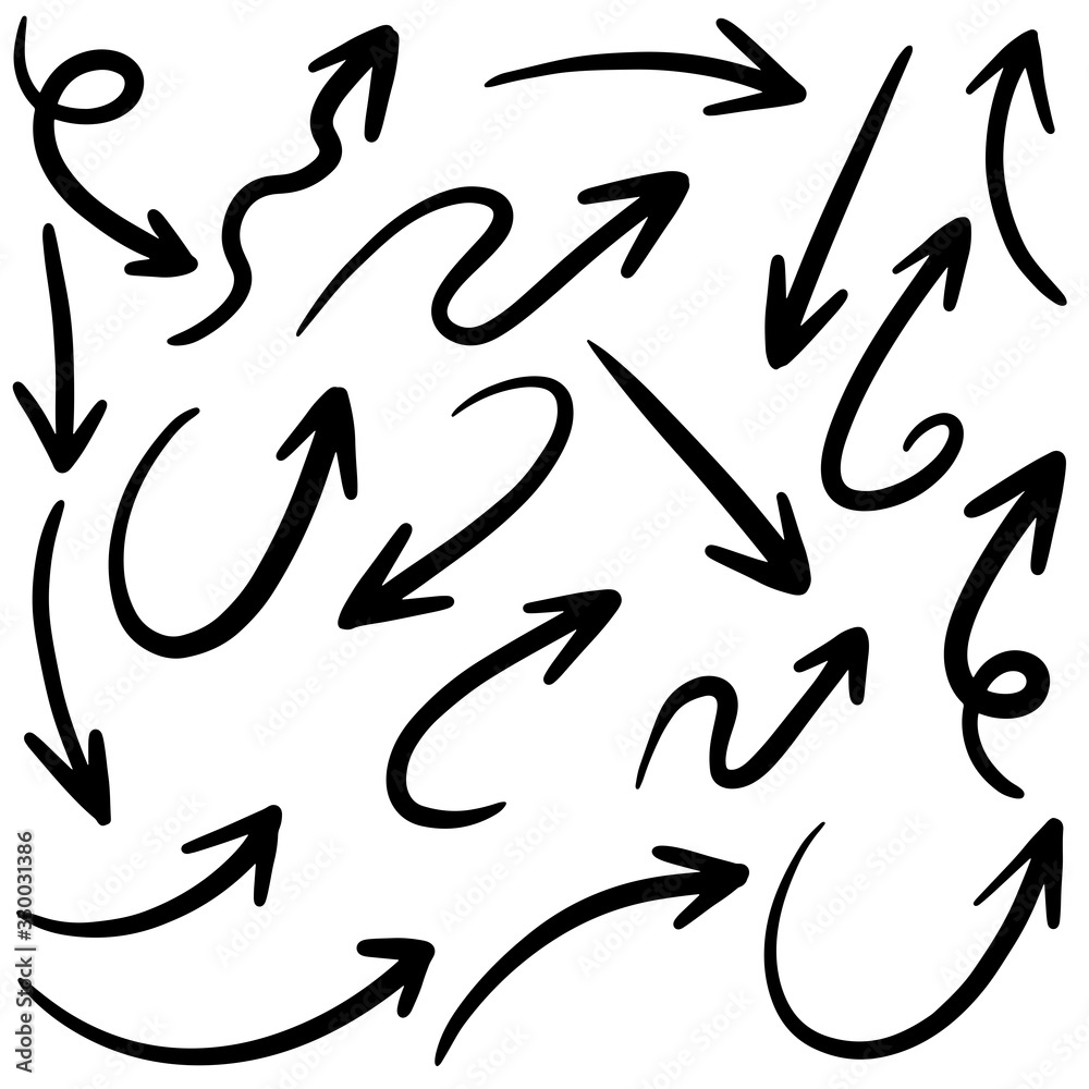Set of Hand drawn vector arrows doodle on white background.design element vector illustration. Set of Hand drawn vector arrows doodle on white background.design element vector illustration.