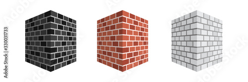 isometric brick wall  isolated on white background illustration vector © KPPWC