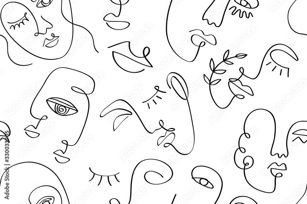 custom made wallpaper toronto digitalGlamour one line drawing women faces seamless pattern