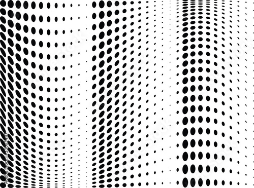 Abstract halftone wave dotted background. Futuristic twisted grunge pattern, dot, circles. Vector modern optical pop art texture for posters, business cards, cover, labels mock-up, stickers layout