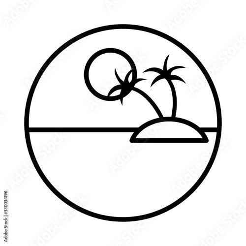 sea scape scene with palms line style icon