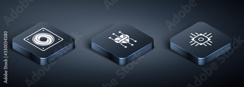Set Isometric Computer cooler, Processor and Processor icon. Vector