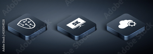 Set Isometric Cyber security, Cloud technology data transfer and storage and Monitor display with 5k video icon. Vector