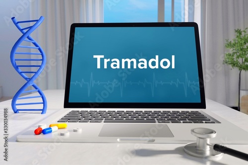 Tramadol – Medicine/health. Computer in the office with term on the screen. Science/healthcare photo