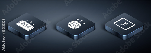 Set Isometric Smartphone, mobile phone, Tablet with text 5k and Global technology or social network icon. Vector