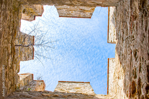 Kilitbahir Castle is a castle across the city, west of Canakkale. Sky view through the walls