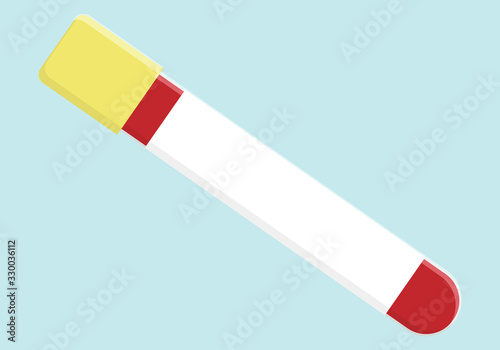 Probeta con muestra de sangre sobre fondo azul.