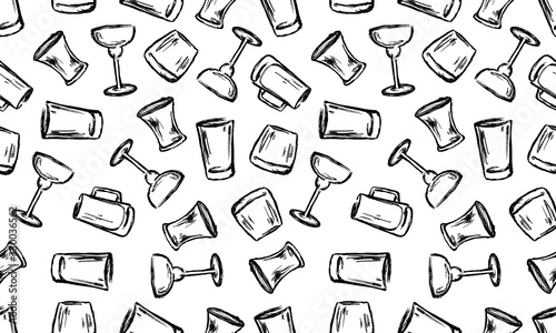 Vector Set of Sketch Cocktails and Alcohol Drinks, bar. beer, wine, whiskey