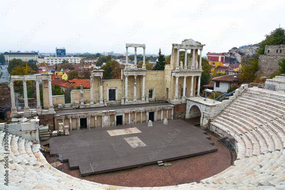 Fototapeta premium The ruins of the ancient Roman theater of Philippopolis in Plovdiv, Bulgaria