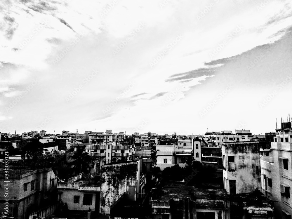 Black ad white image of buildings of  #vintage colony of city,Patna ,Bihar, India