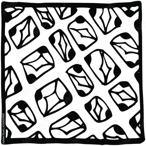 Squares with different patterns inside. Tiles with illustrations.