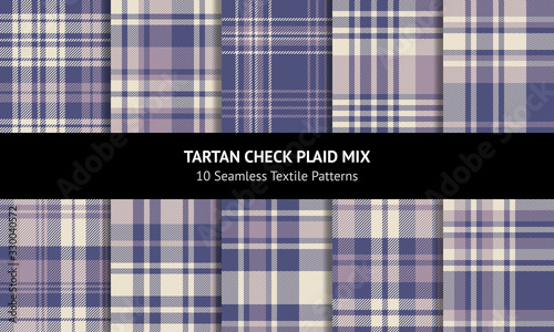 Check plaid patterns set. Seamless purple pink tartan plaid graphics for flannel shirt, blanket, throw, duvet cover, or other modern fabric design.