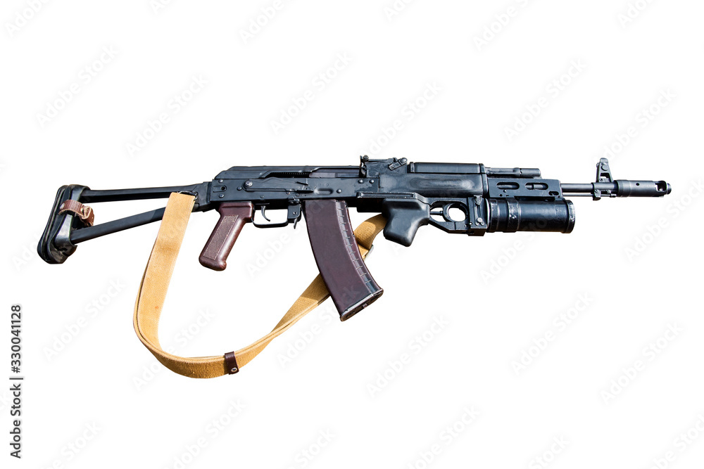 assault rifle with grenade launcher isolated on white background Stock ...