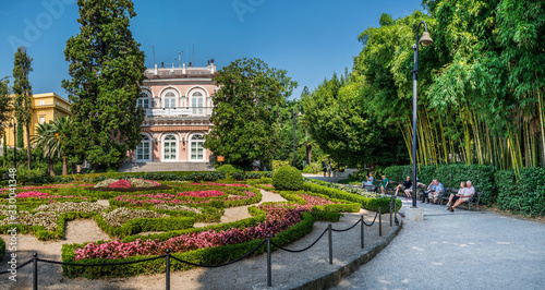 Fototapeta Naklejka Na Ścianę i Meble -  Botanical garden and flowerbeds in front of the villa Angiolina. Opatija, Croatia.