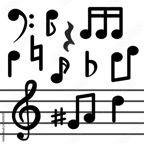 Musical notes isolated on white background. Signs of musical notation, treble clef. Vector sign for illustration melody.