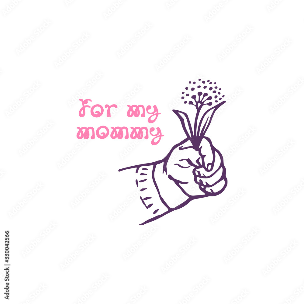 Mothers day greeting card with flower in hand and text Mothers day greeting card with flower in hand and text