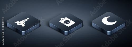 Set Isometric Ray gun, Moon and stars and Planet icon. Vector