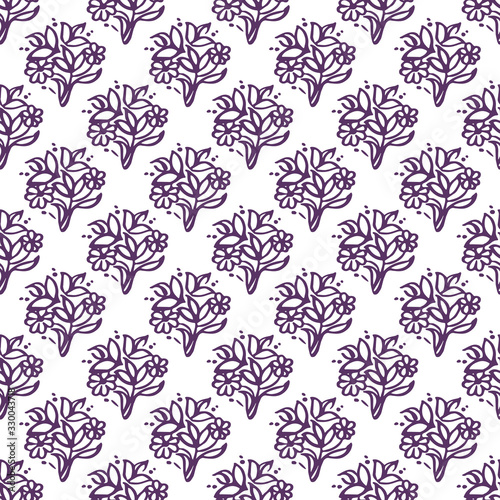 Wallpaper Mural Seamless pattern with hand drawn violet flowers on white background Torontodigital.ca