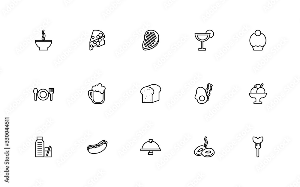 bundle of restaurant set line icons