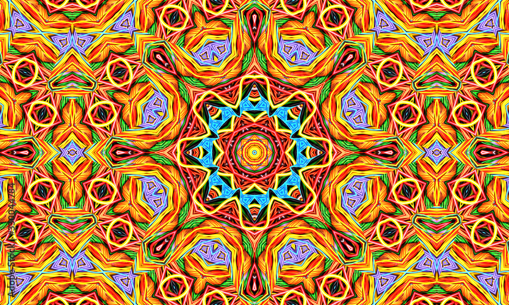 Abstract kaleidoscope background. Beautiful multicolor kaleidoscope texture. Unique kaleidoscope design. 