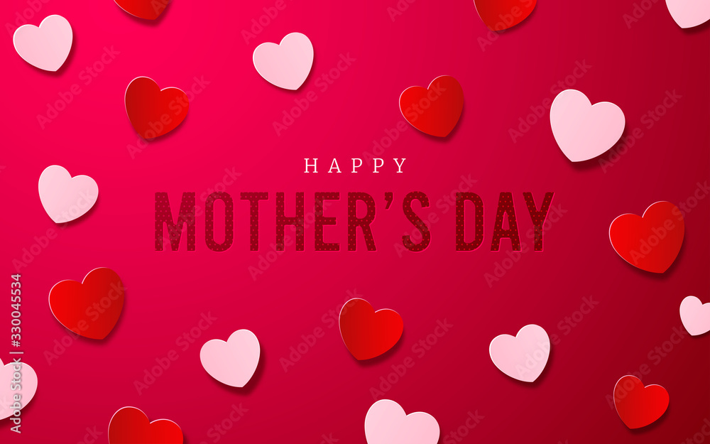 Happy mother's day greetings card with love shape in paper cut style. Vector Illustration.