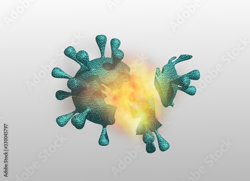 the molecule of the virus is exploded. virus COVID 19 epidemic, vaccine and recovery concept. illustration