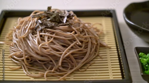 cold buckwheat soba noodles or zaru ramen - Japanese food style photo