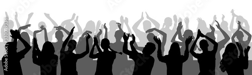 Applauding crowd of people on concert, silhouettes. Vector illustration.