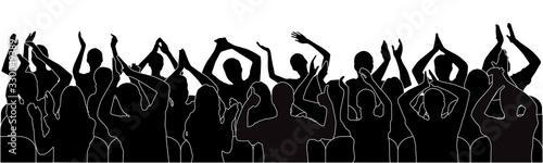 Audience, applauding people, silhouette of crowd. Vector illustration.