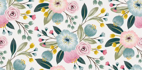 Stickers Vintage bloemen patronen Lieflijke voorjaarsbloemen in zoete kleuren  © Jung Suk hyun