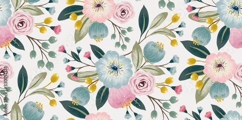  Vector illustration of a seamless floral pattern with spring flowers. Lovely floral background in sweet colors  photo