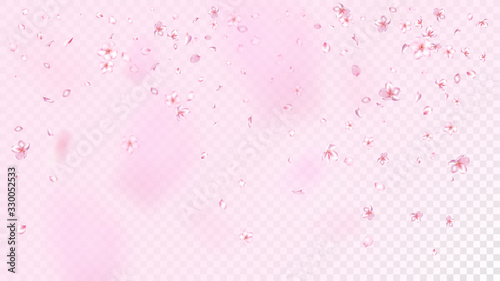 Nice Sakura Blossom Isolated Vector. Magic Blowing 3d Petals Wedding Design. Japanese Blooming Flowers Wallpaper. Valentine, Mother's Day Pastel Nice Sakura Blossom Isolated on Rose