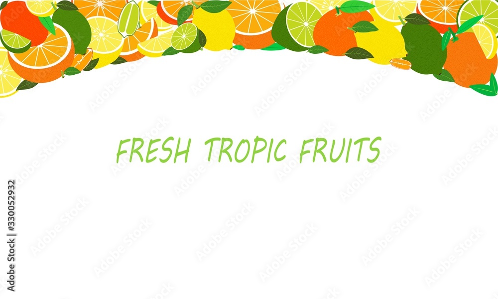 Fototapeta premium Vector fresh tropical fruits template suitable for banners, magazines, websites, restaurants and menus. Healthy eating with fruits for a healthy lifestyle.
