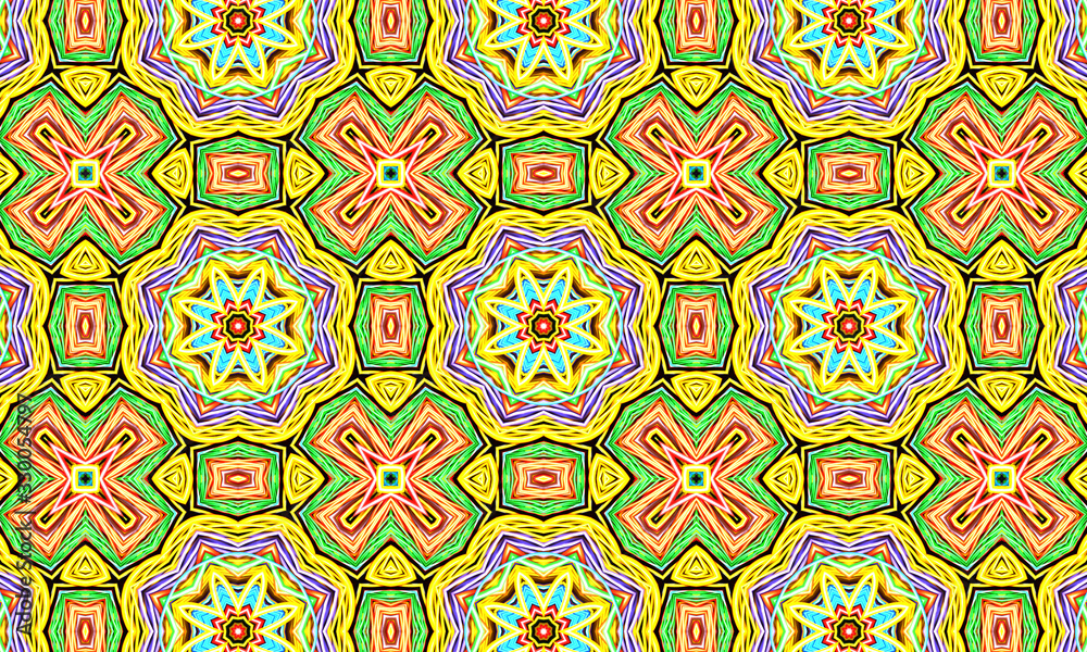 Geometric kaleidoscope multicolored seamless pattern. Abstract background. Beautiful multicolor kaleidoscope texture. Unique kaleidoscope design. Illustration for design.