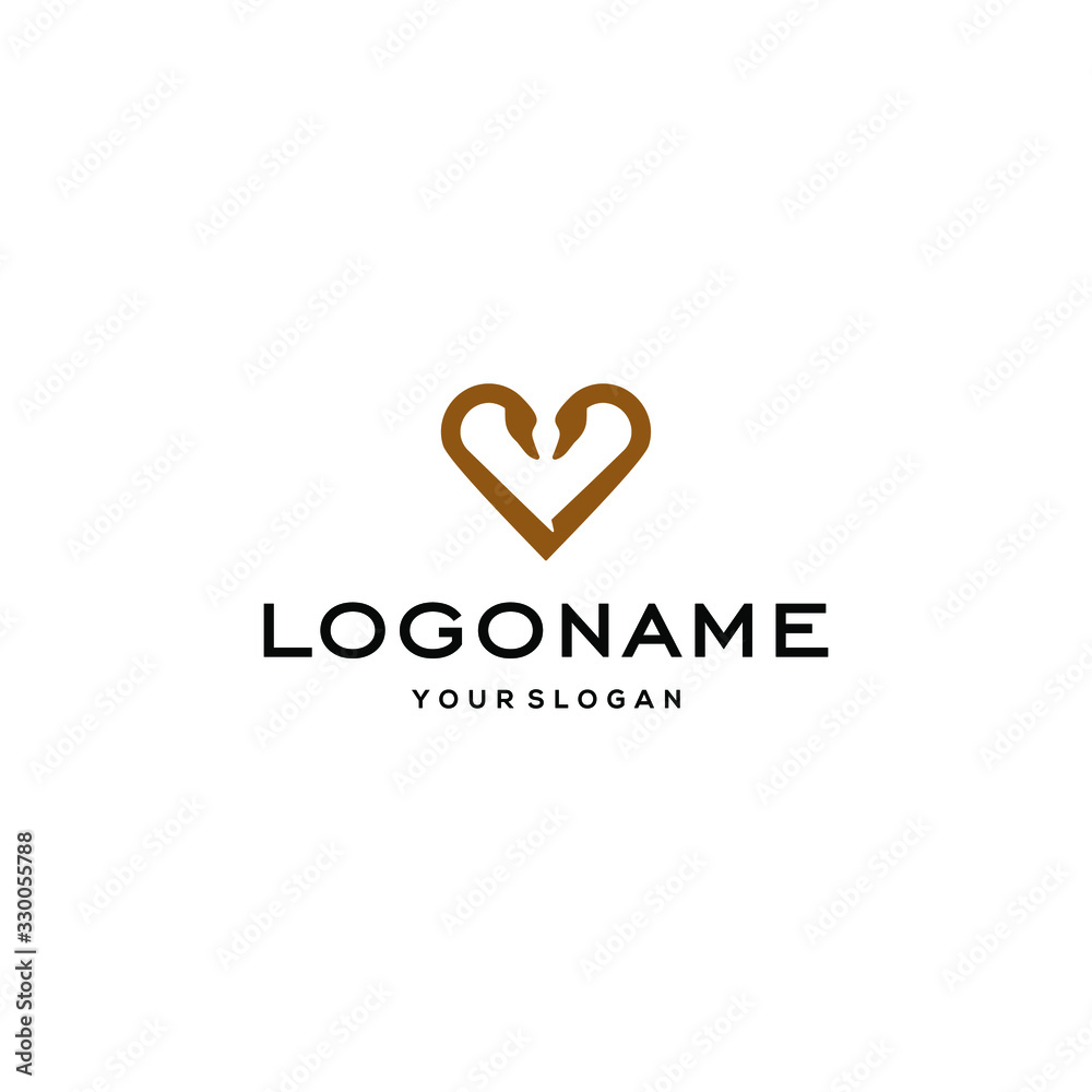 swan logo,goose or duck icon in hearth shape design vector in trendy and abstract luxury line outline style 