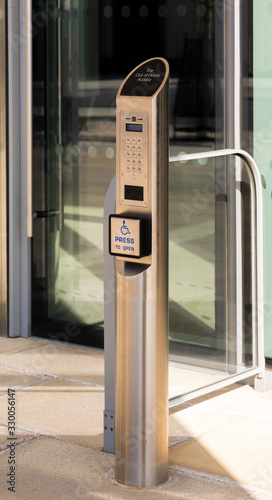 Entry system with key pad and card reader for access to building