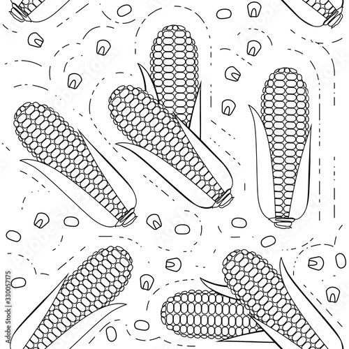 Seamless pattern of corn outline flat vector illustration on white background