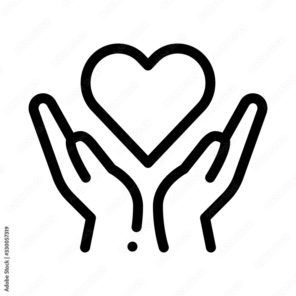 Hands Hold Heart Icon Vector. Outline Hands Hold Heart Sign. Isolated Contour Symbol Illustration
