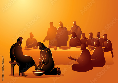 Obraz na plátně Jesus washing apostles feet