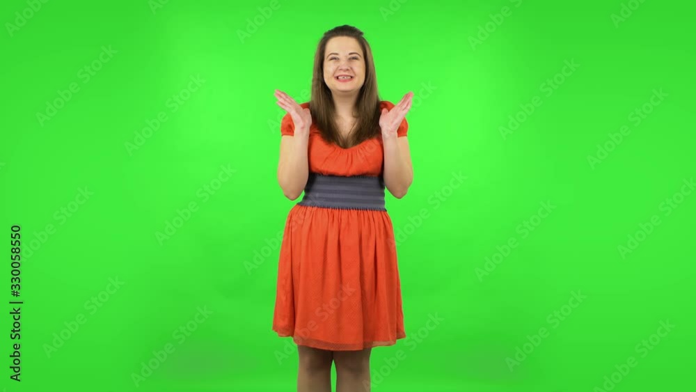 Very surprised girl with shocked wow face expression. Green screen Very surprised girl with shocked wow face expression. Green screen