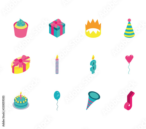 bundle of birthday celebration set icons