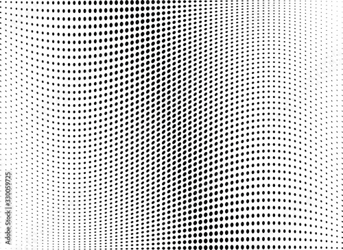 Abstract halftone wave dotted background. Futuristic twisted grunge pattern, dot, circles.  Vector modern optical pop art texture for posters, business cards, cover, labels mock-up, stickers layout