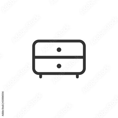 Chest of drawers vector icon. Bedside commode logo. Nightstand Drawer chest line outline flat design