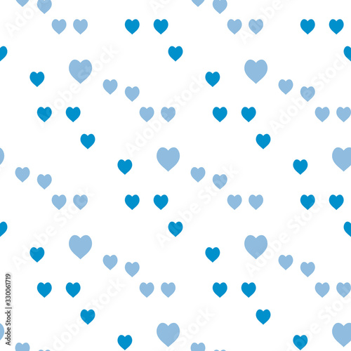 Seamless pattern with great blue hearts on white background for plaid, fabric, textile, clothes, tablecloth and other things. Vector image.