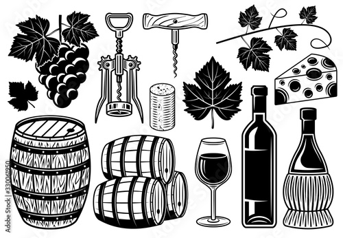 Wine and winery set of vector objects or elements 