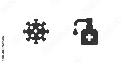 Antiseptic vector icon set. Virus coronavirus protection concept. Hygiene Virus hand care. Black shape sign