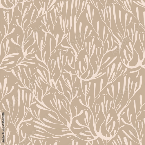 Coral seaweed in the ocean or tree branches seamless pattern.