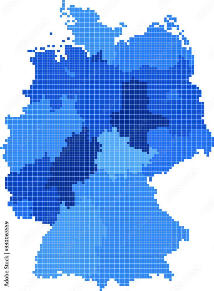 Blue square Germany map on white background. Vector illustration.